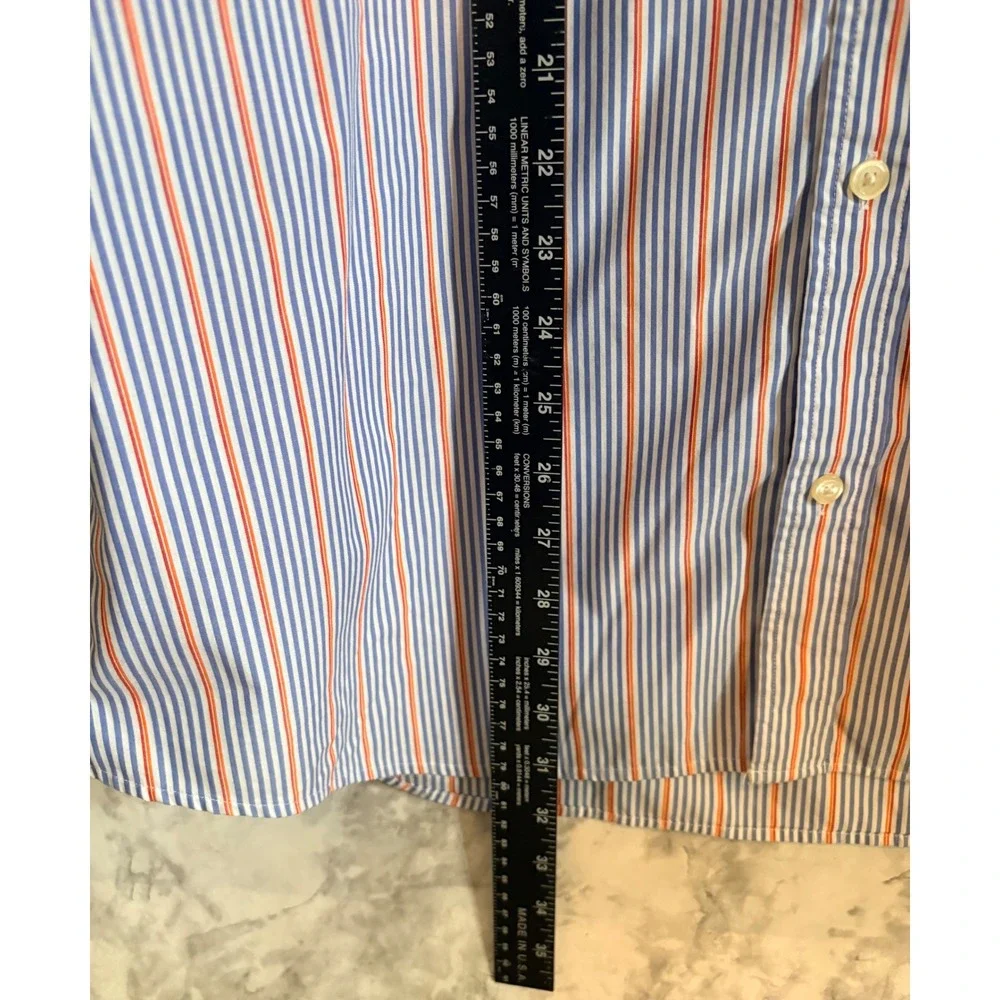 Banana Republic‎ XL 17-17.5 Slim Fit Non-Iron Dress Shirt Blue Orange Stripe